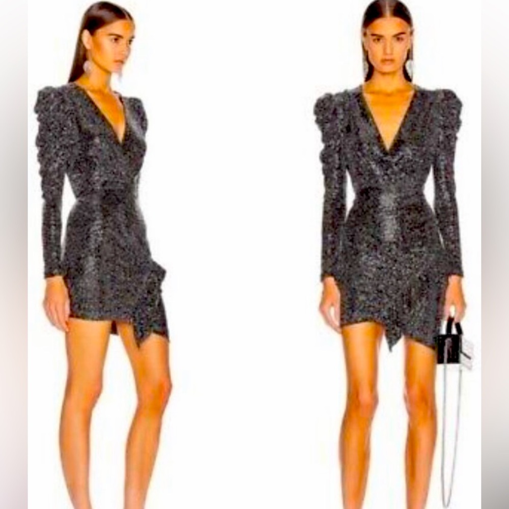 IRO french designer Lou lou dress ruched mini metallic glitter black cocktail